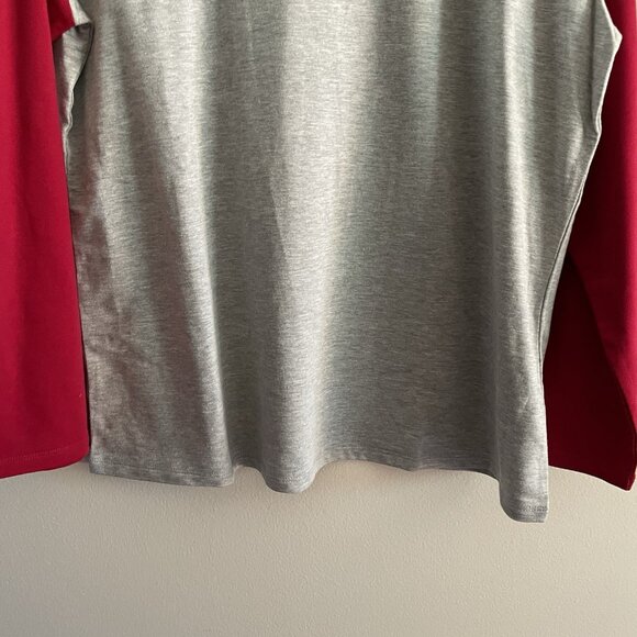 Denim & Co. Active Women L Red Gray French Terry Top With Sequin Detail NWOT - Picture 2 of 10